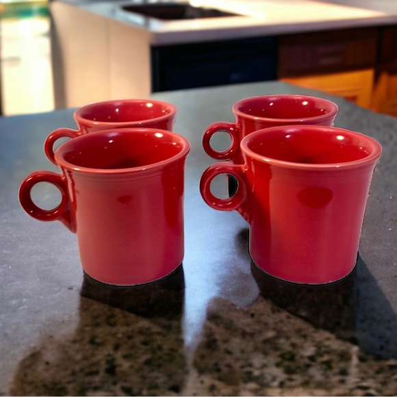 Set Of 4 Fiesta Scarlet Red Coffee Mugs O Ring Handles Contemporary - Picture 1 of 14